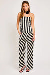 Strapless A-Line Striped Top and High Waisted Pants Set