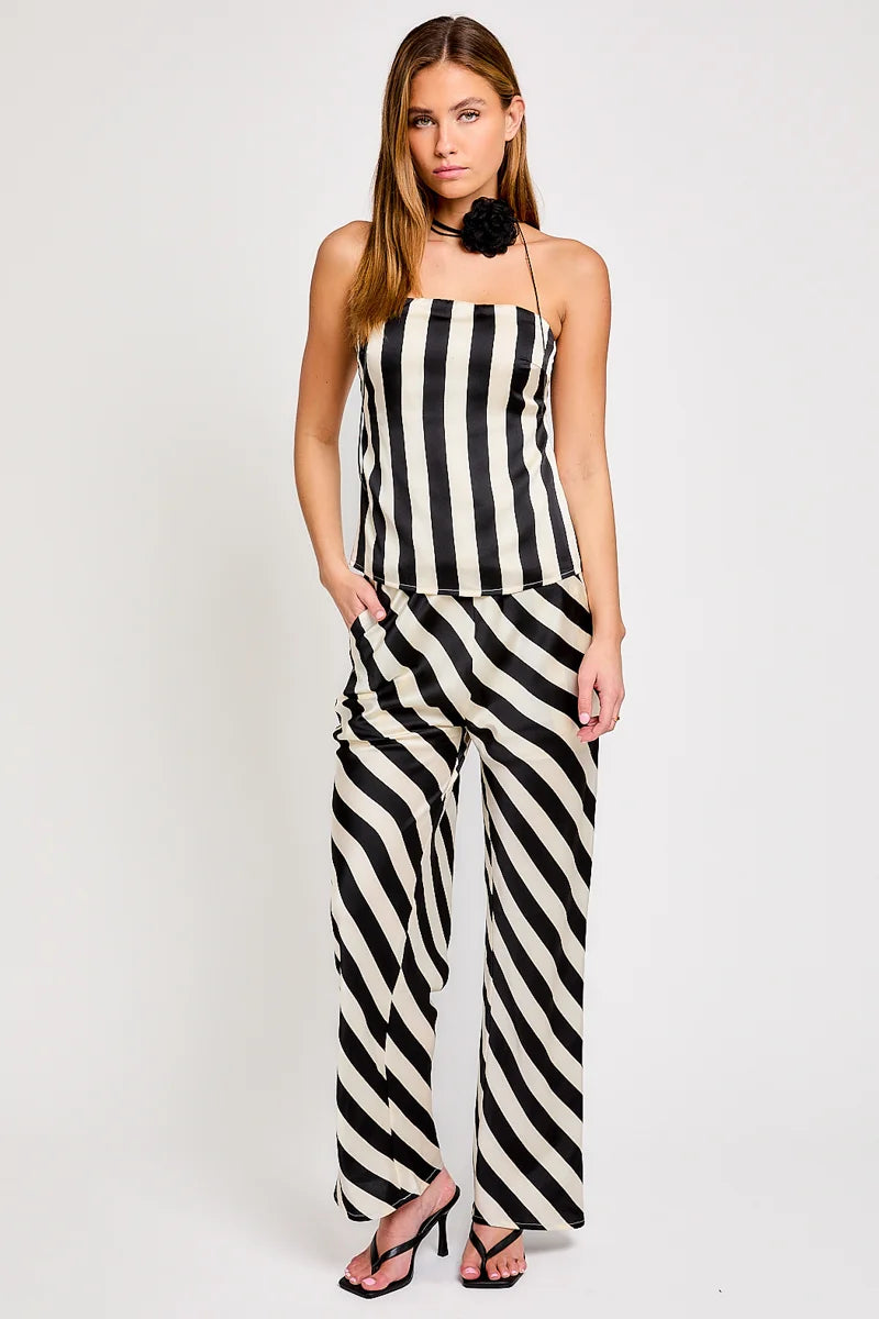 High Waist Side pocket Striped Dressy Pants