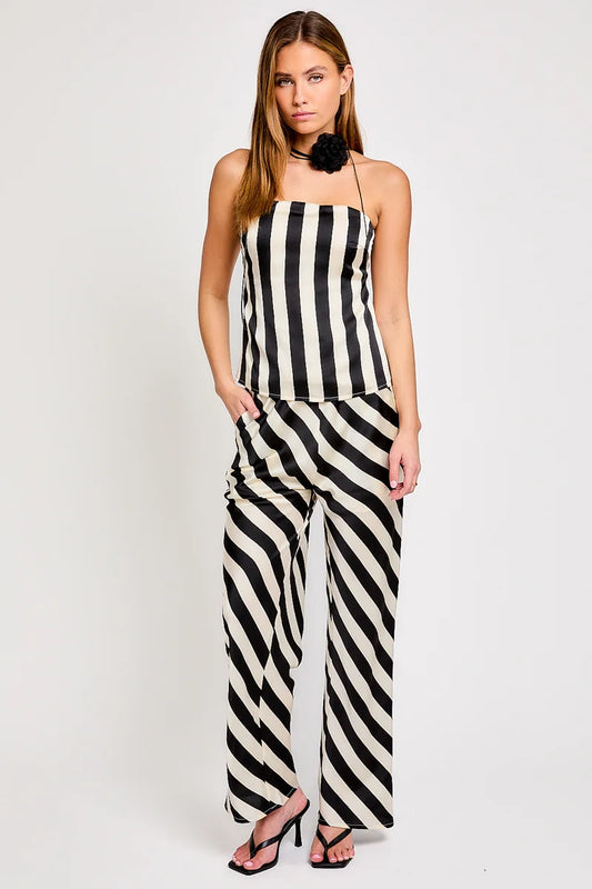 High Waist Side pocket Striped Dressy Pants