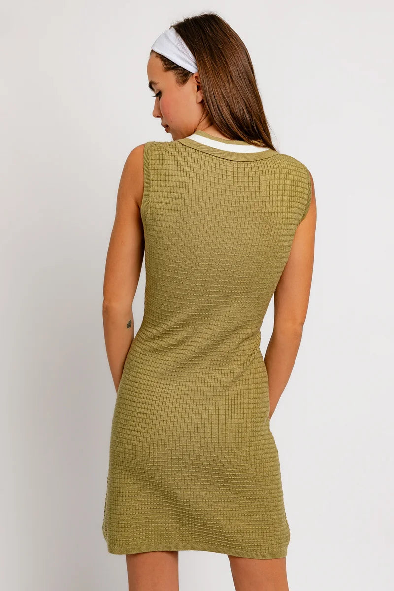 Sleeveless Collared Cable Sweater Mini Tennis Dress