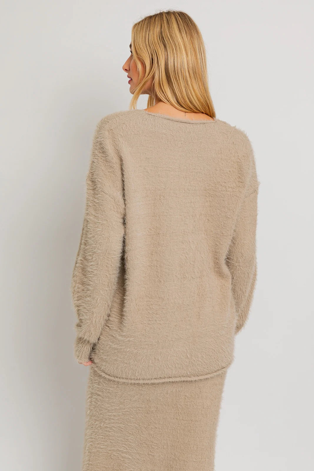 Long Sleeve Soft V-Neck Fuzzy Sweater