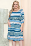 Plus Size Bohemian Pattern Square Neck Elastic Waist Dress - Tasha Apparel Wholesale