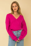 Wrap V-Neck Long Wide Sleeve Sweater