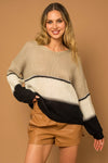 V-Neck Long Sleeve Color Block Sweater