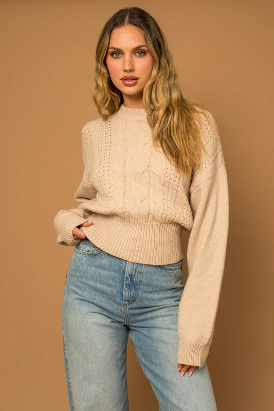 Cable Knit Long Sleeve Crew Neck Sweater