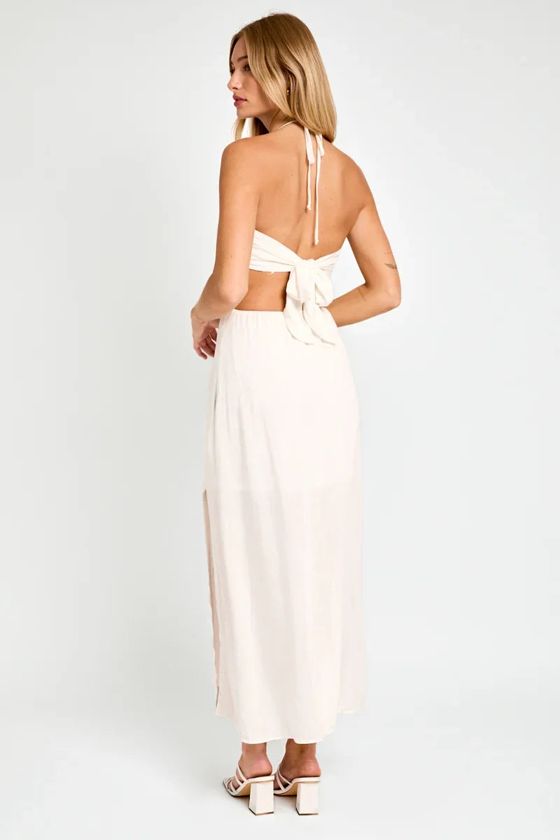 Cut-Out Halter Side Slit Back Tie Maxi Dress