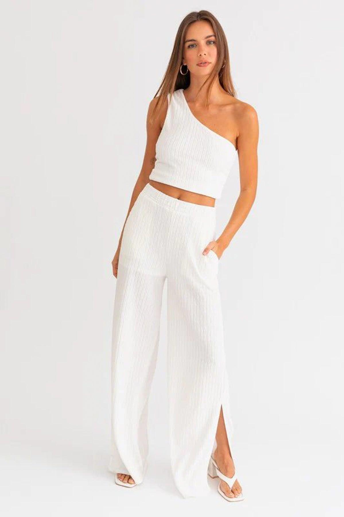 Boho Crinkle Wide Leg Slit Pants - Tasha Apparel Wholesale