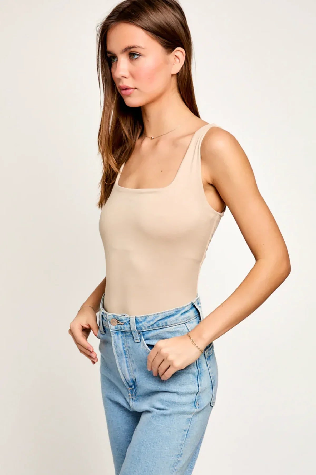 Square Neck Basic Essential Stretchy Bodysuit Tank Top - Tasha Apparel Wholesale