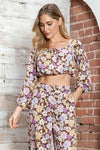 Retro Floral Puff Sleeve Off-Shoulder Crop Top - Tasha Apparel Wholesale