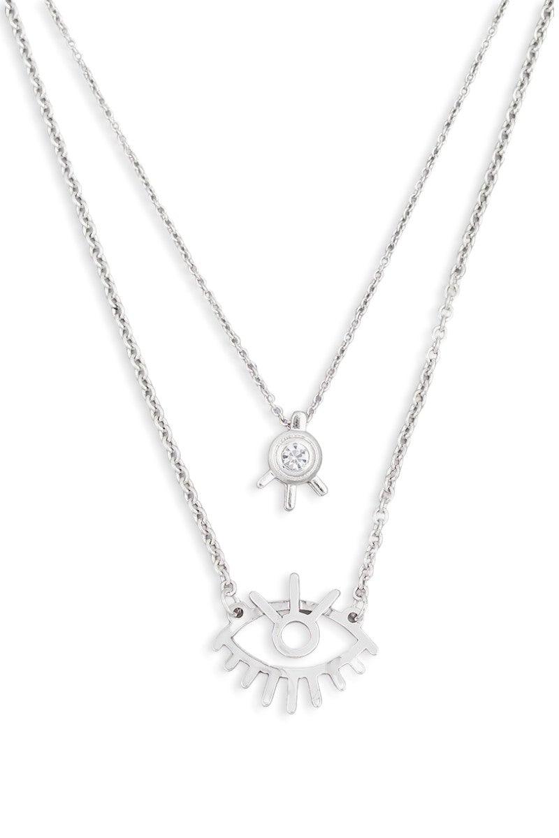 Layered Eye Cutout Pendant Chain Necklace - Tasha Apparel Wholesale