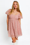 Puff Sleeve Fit & Flare Lace Rosette Dress - Tasha Apparel Wholesale