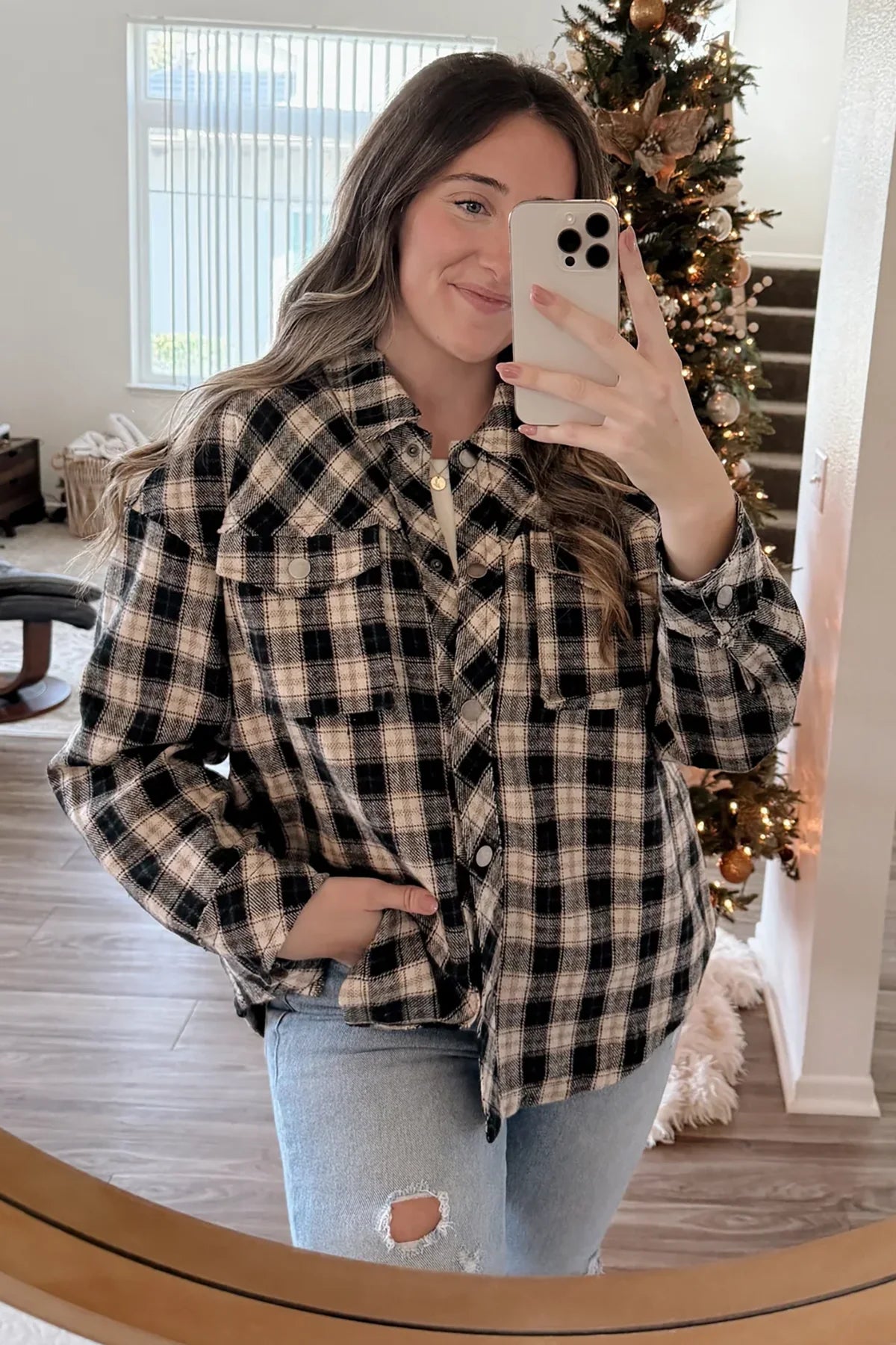 Oversize Hip Length Plaid Shacket