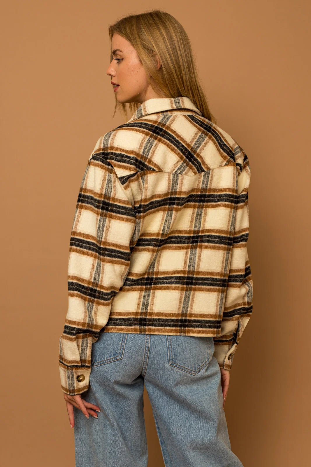 Cozy Relaxed-Fit Plaid Flannel Pocket Short Shacket