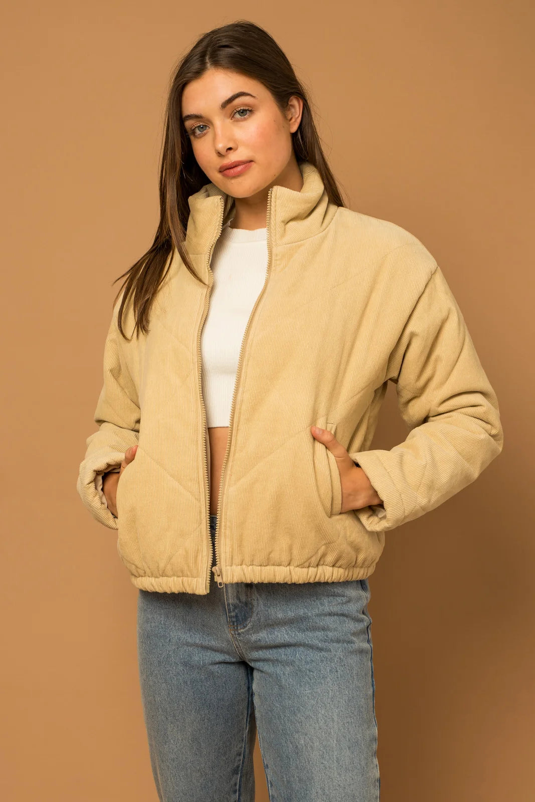 Quilted Corduroy Side Pocket Puff Jacket