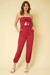 Strapless Cutout Ruched Drawstring Jogger Jumpsuit - Tasha Apparel Wholesale