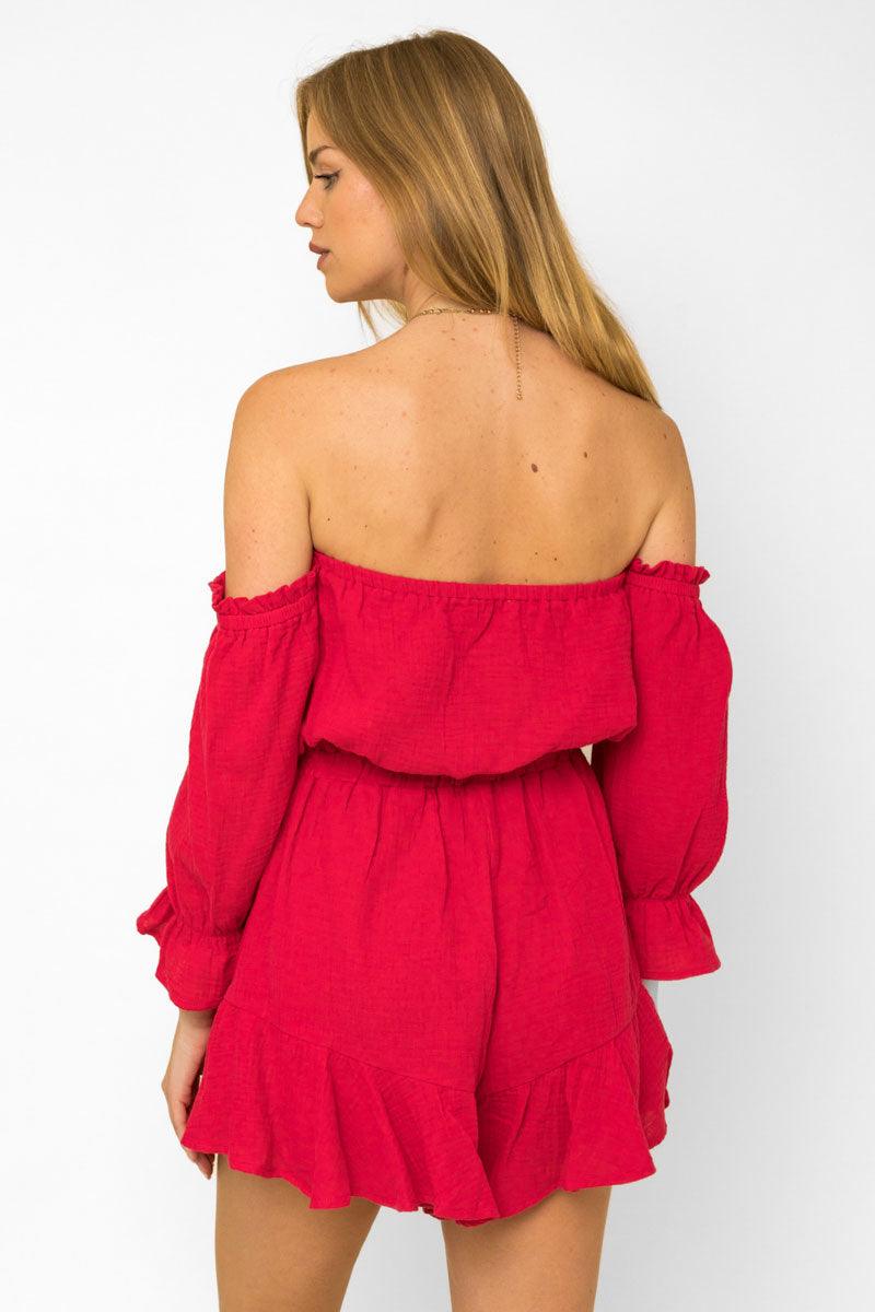 3/4" Balloon Sleeve Off Shoulder Romper - Tasha Apparel Wholesale