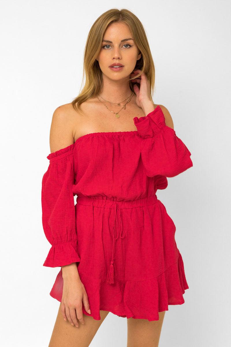 3/4" Balloon Sleeve Off Shoulder Romper - Tasha Apparel Wholesale