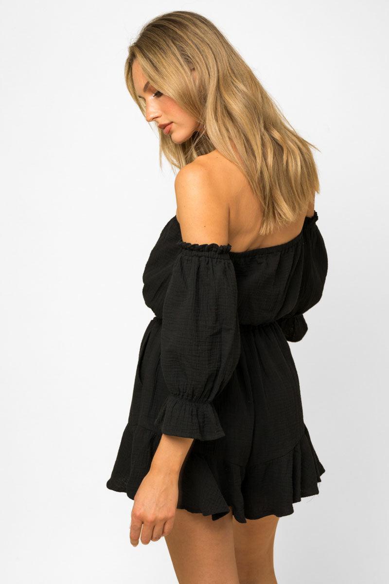 3/4" Balloon Sleeve Off Shoulder Romper - Tasha Apparel Wholesale