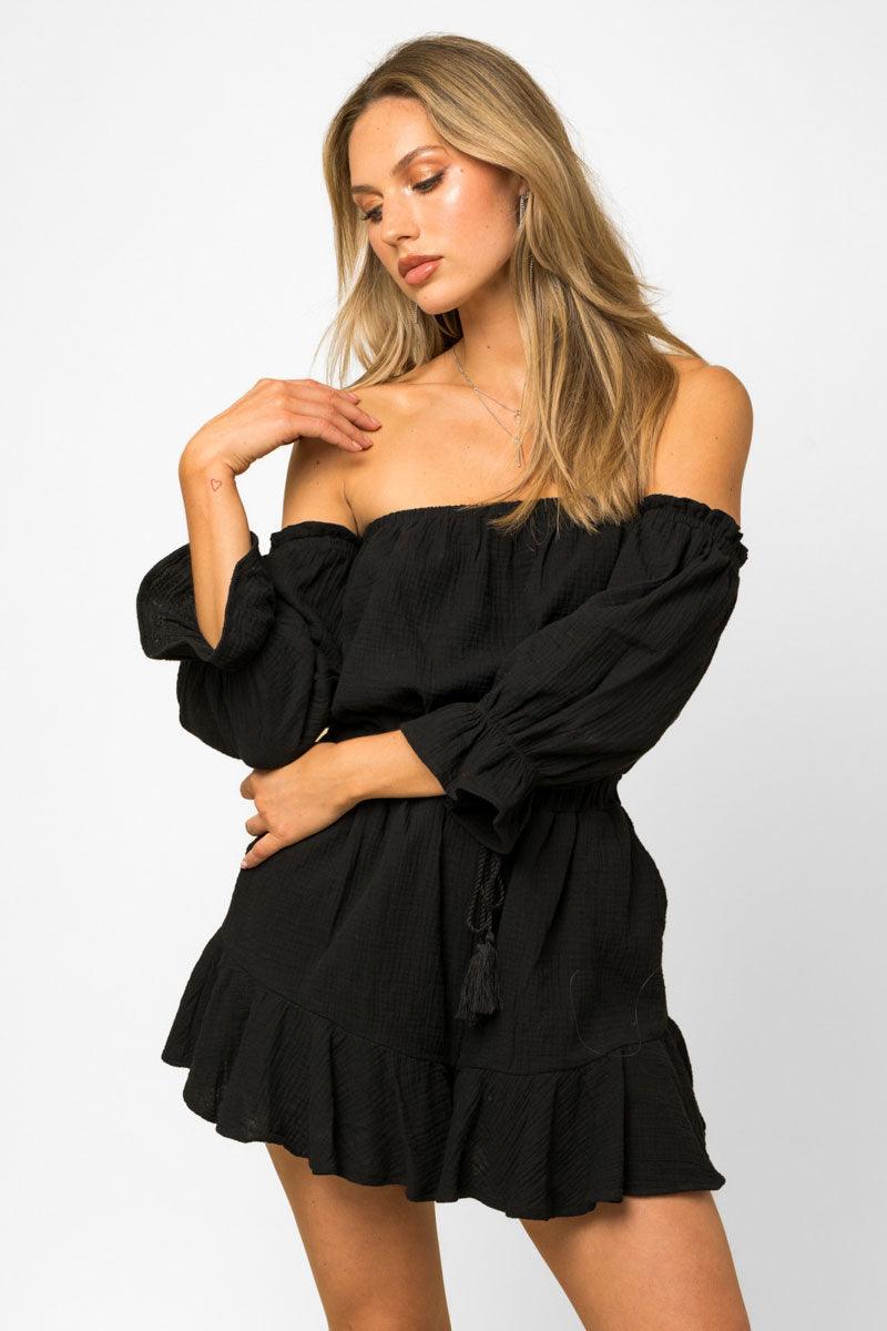 3/4" Balloon Sleeve Off Shoulder Romper - Tasha Apparel Wholesale