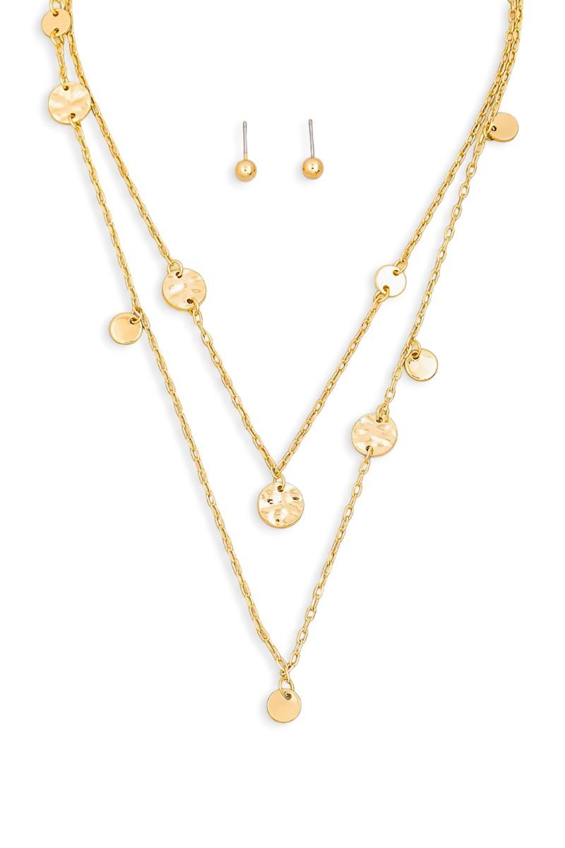 Layered Chain Coin Station Necklace Ball Earring Set - Tasha Apparel Wholesale