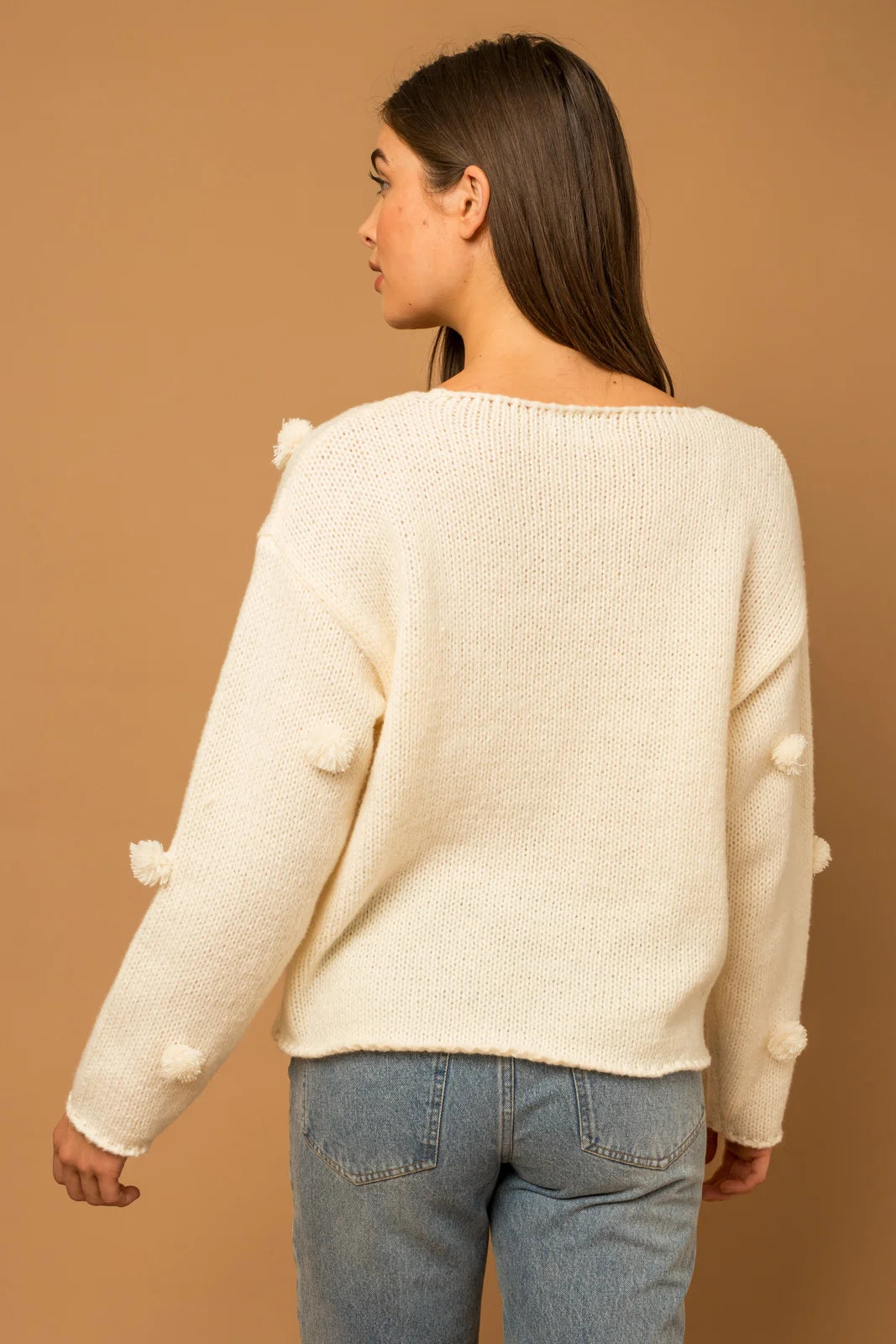 Pom-Pom Pullover Relax Long Sleeve Sweater