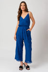 Cobalt Blue Accordion Pleated Wide Leg Jumpsuit