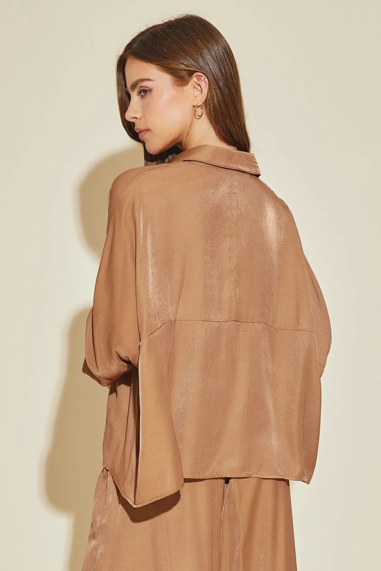 Luxe Satin Button-Down Oversized Flare Shirt