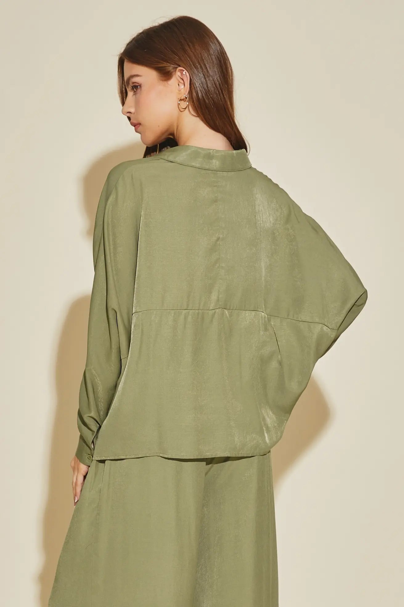 Luxe Satin Button-Down Oversized Flare Shirt