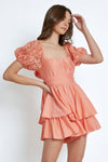 Lace Sleeve Back Tie Ruffle Tiered Mini Romper Dress - Tasha Apparel Wholesale