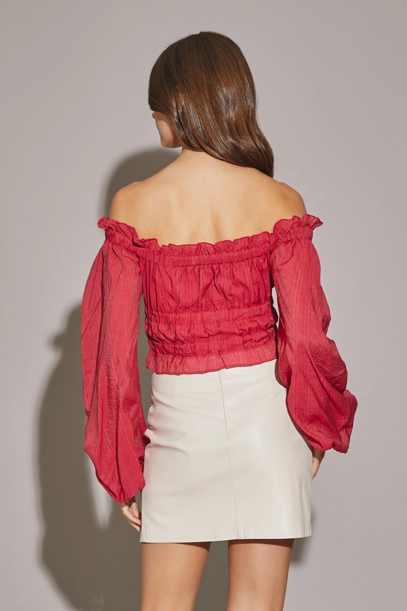 Off The Shoulder Shirring Crop Blouse