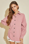 Textured Oversized Button-Up Woven Waffle Shirt