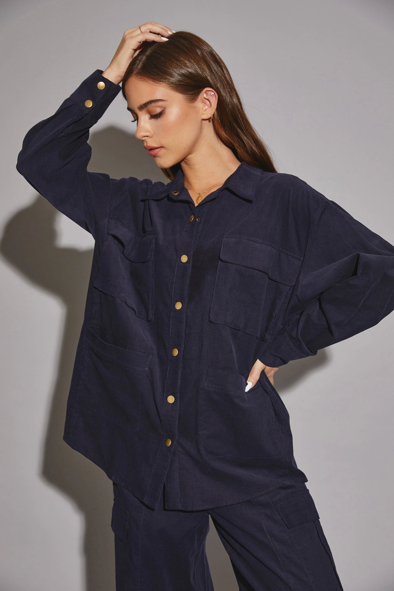 Oversize long sleeve Front Pocket Corduroy Shirt