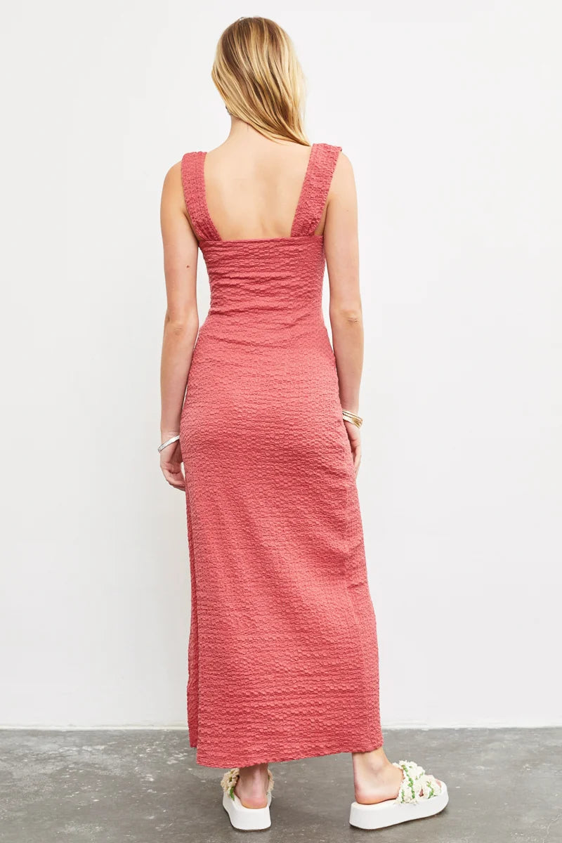 Front Slit Sweetheart Neckline Front Tie Maxi Dress