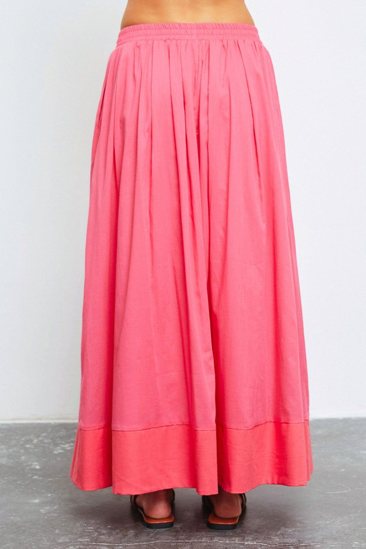 Western Boho Colorblock Front Tie Elastic Waist Maxi Skirt - Tasha Apparel Wholesale