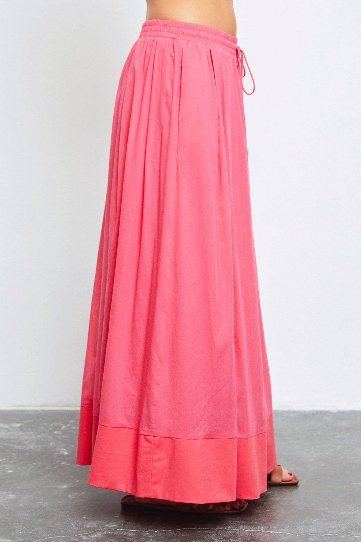 Western Boho Colorblock Front Tie Elastic Waist Maxi Skirt - Tasha Apparel Wholesale