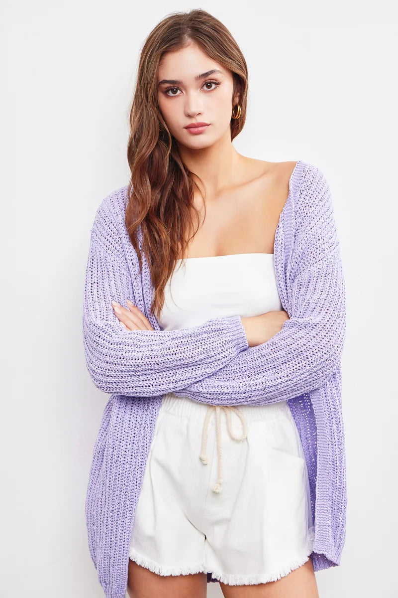 Open Knit Lavender Long Sleeve Cardigan