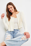 Waffle Knit Long Sleeve Crop Button Up Top