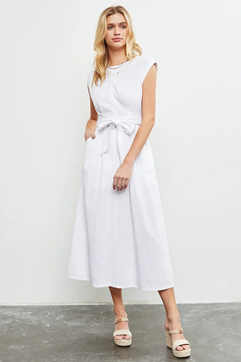 Stitch Self Tie Back Zipper Sleeveless Maxi Dress