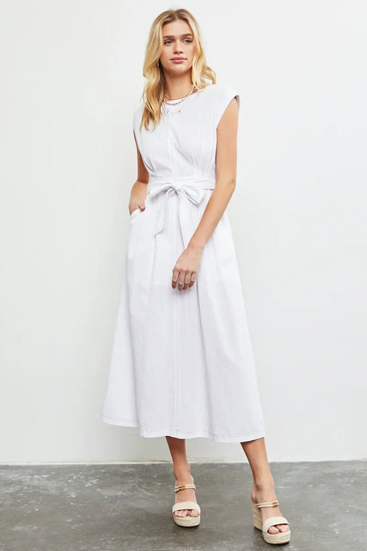 Stitch Self Tie Back Zipper Sleeveless Maxi Dress