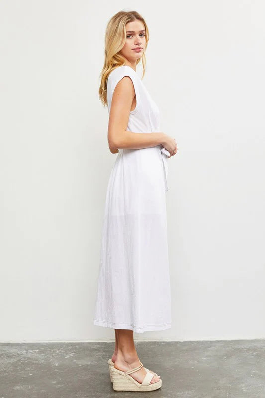 Stitch Self Tie Back Zipper Sleeveless Maxi Dress