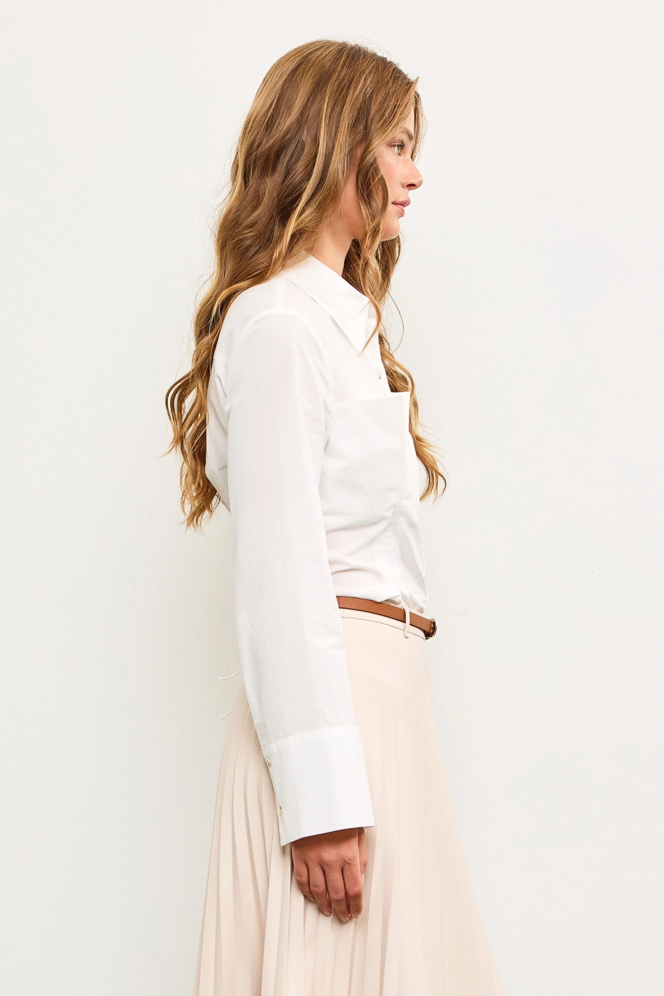 White Corset Back Button-Down Top Blouse