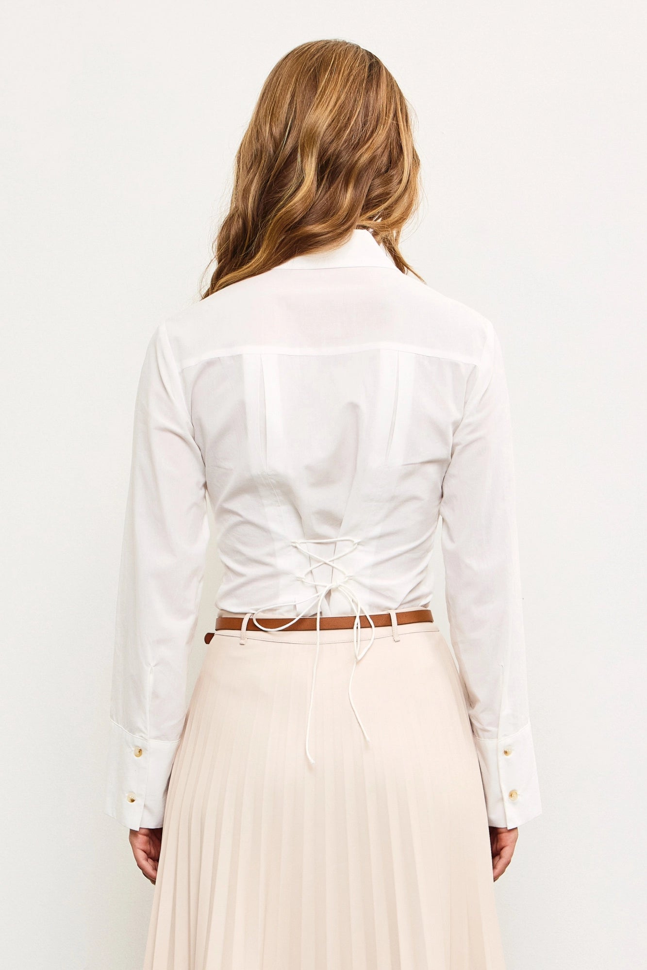 White Corset Back Button-Down Top Blouse