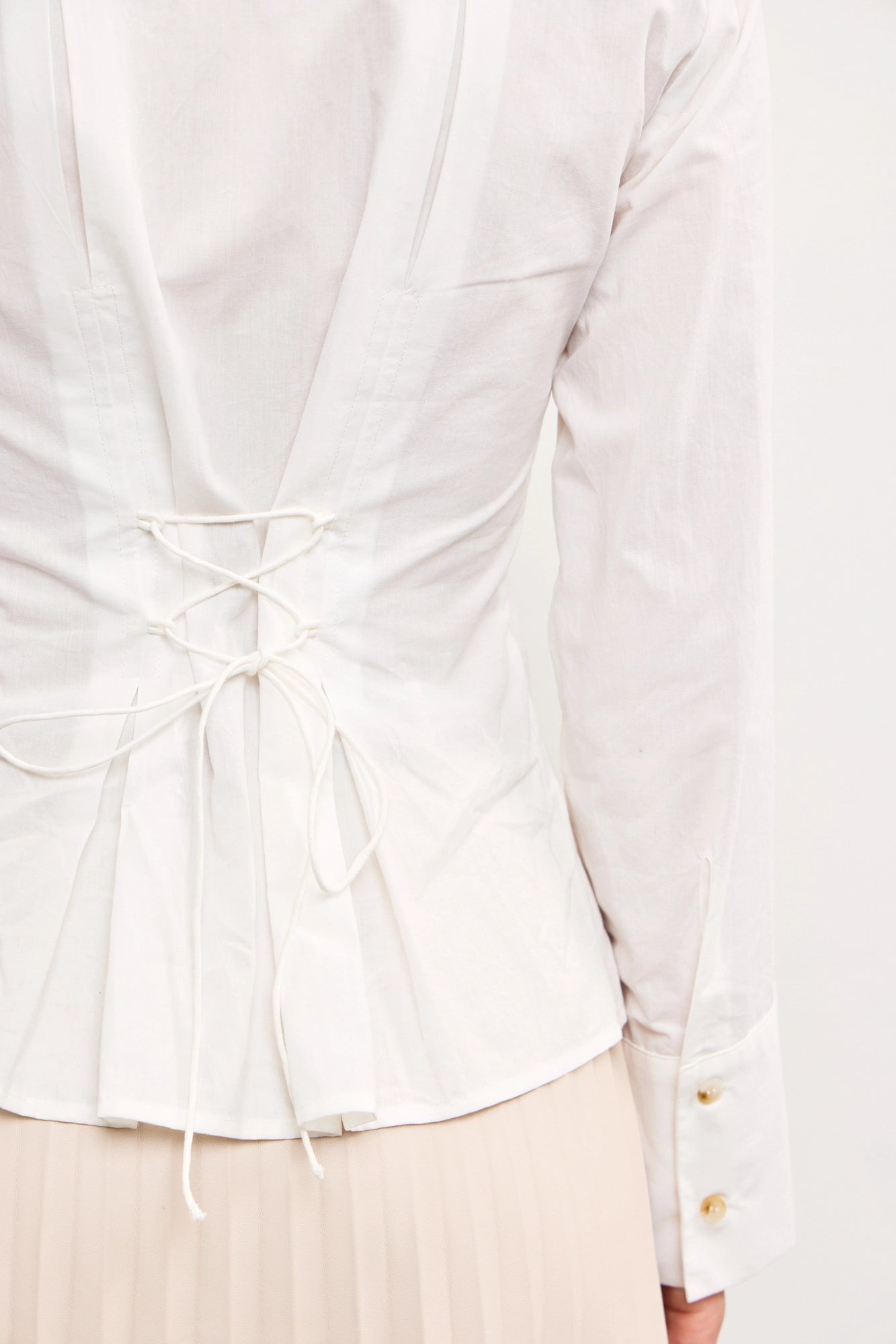 White Corset Back Button-Down Top Blouse