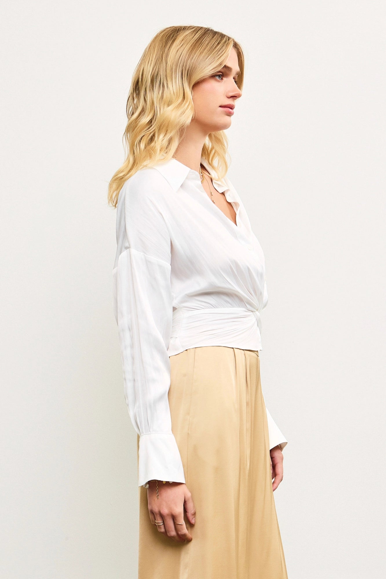 Satin twist front Button Down Shirt