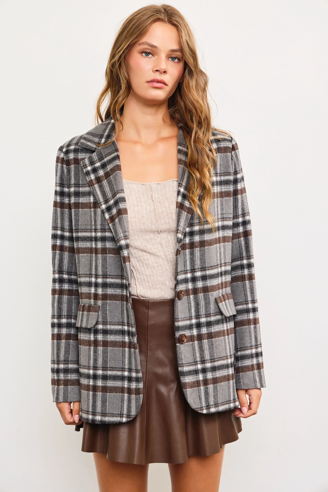 Flannel Front Pocket Plaid Blazer