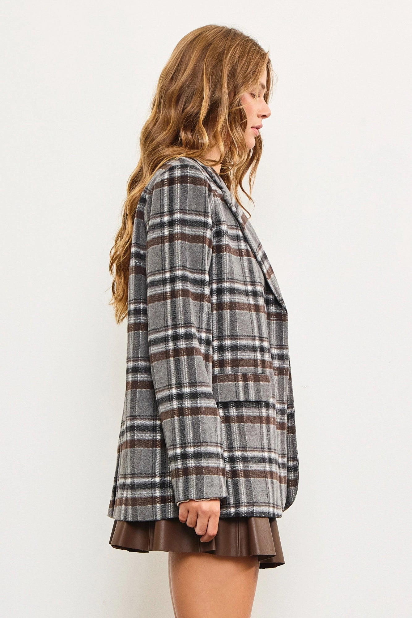 Flannel Front Pocket Plaid Blazer