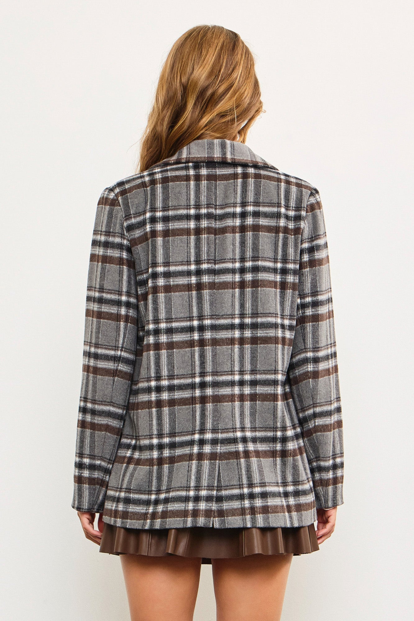 Flannel Front Pocket Plaid Blazer