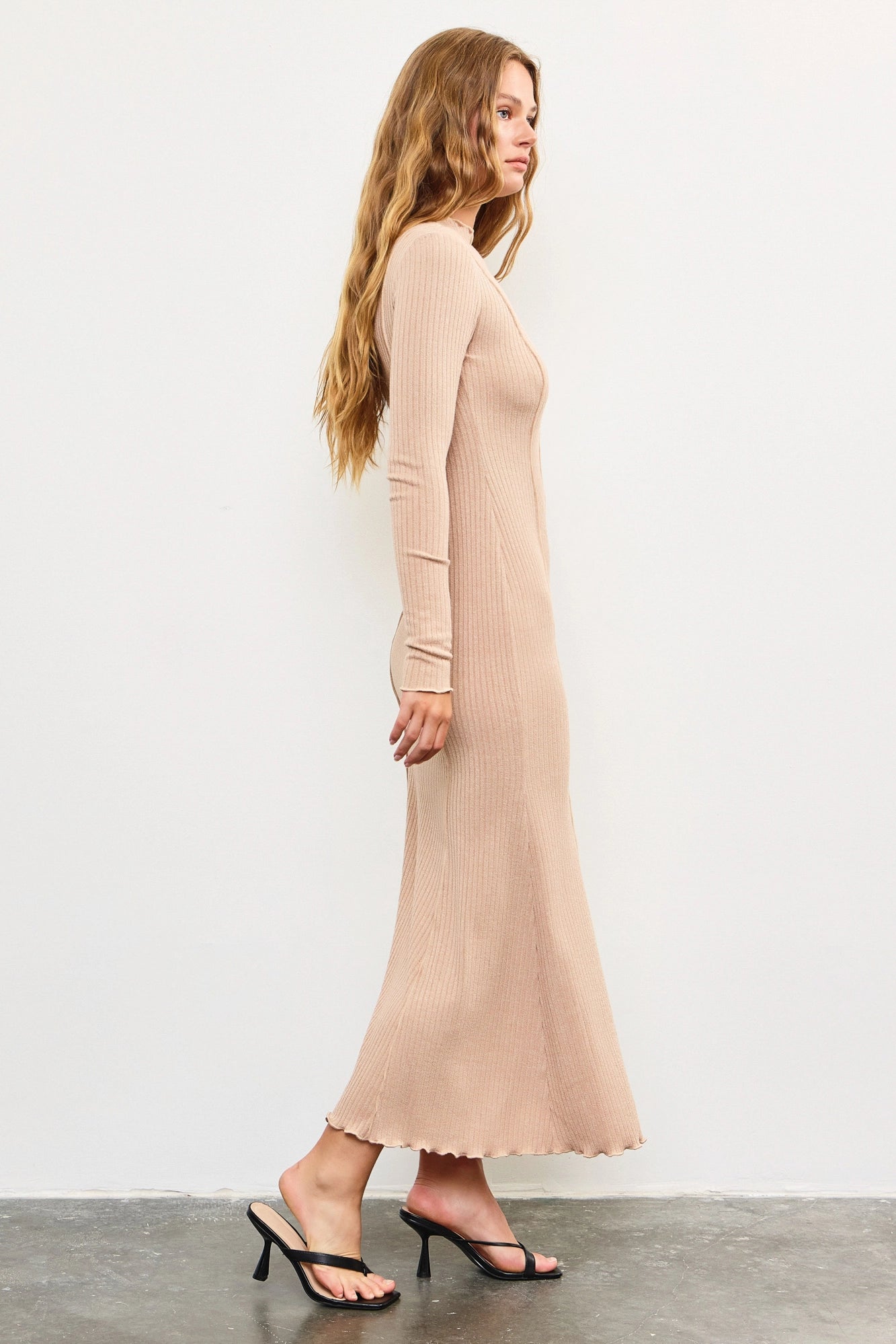 Ribbed Long Sleeve Mock Neck Maxi Dress