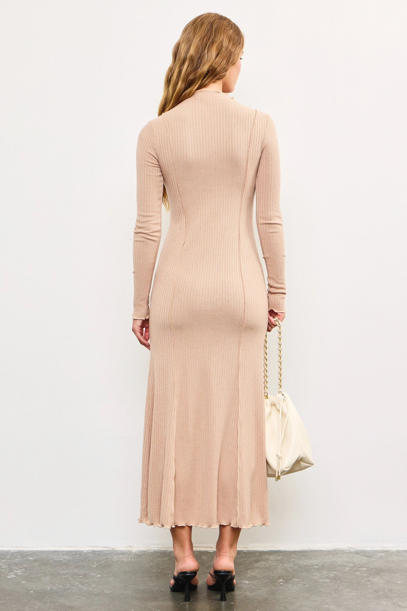 Ribbed Long Sleeve Mock Neck Maxi Dress