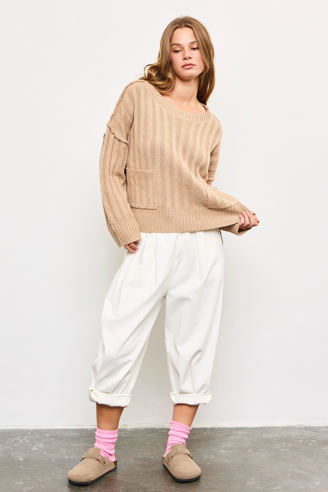 Pullover Relax Fit Two Front Pocket Sweater Top